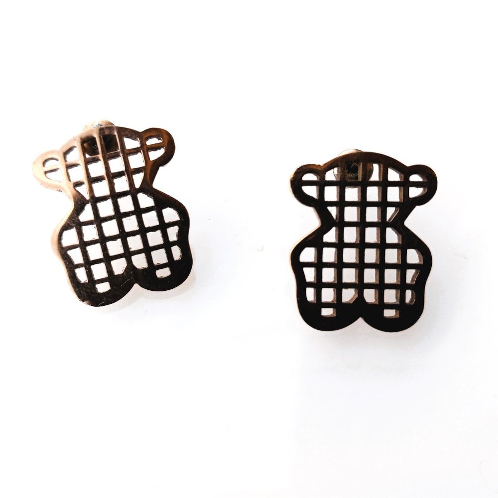 Graphic Gingerbread Teddy Bear Copper Colored EARRINGS (pierced)